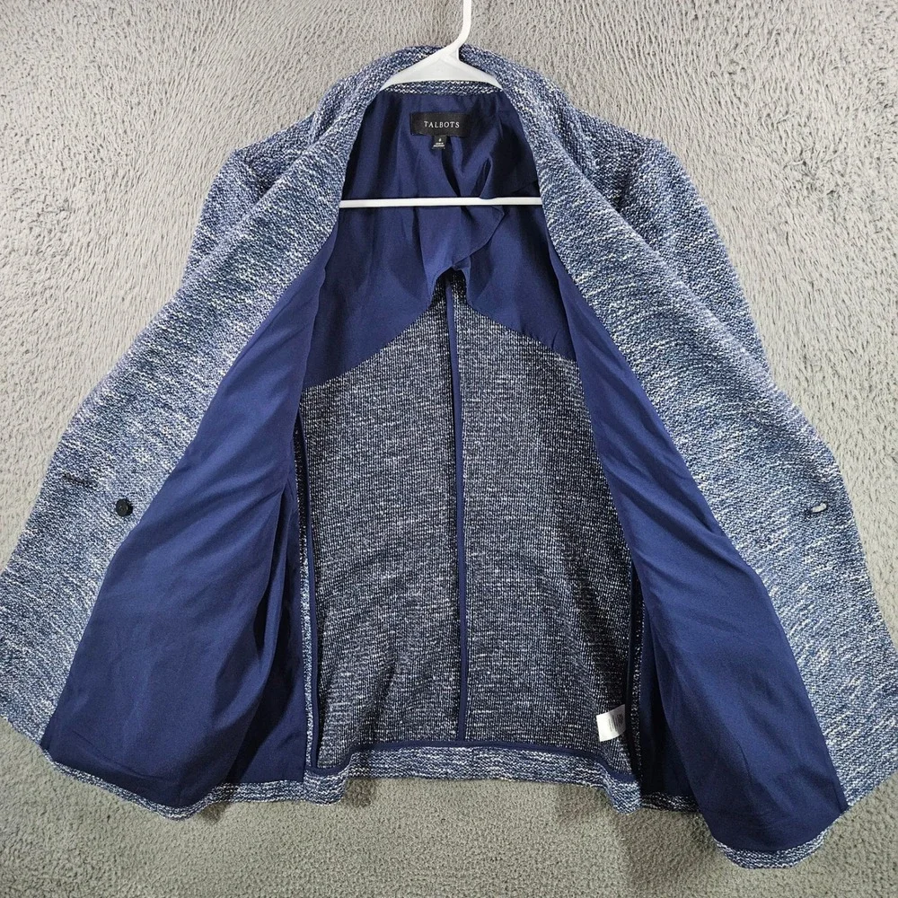 Talbots Womens Blue White Tweed Double Breasted Blazer‎ Jacket Size 6